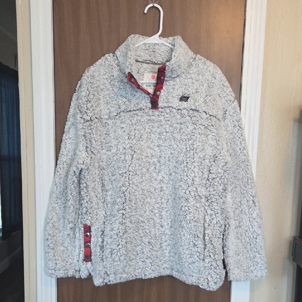 Simply Southern Soft Gray Sherpa Pullover Size Large
